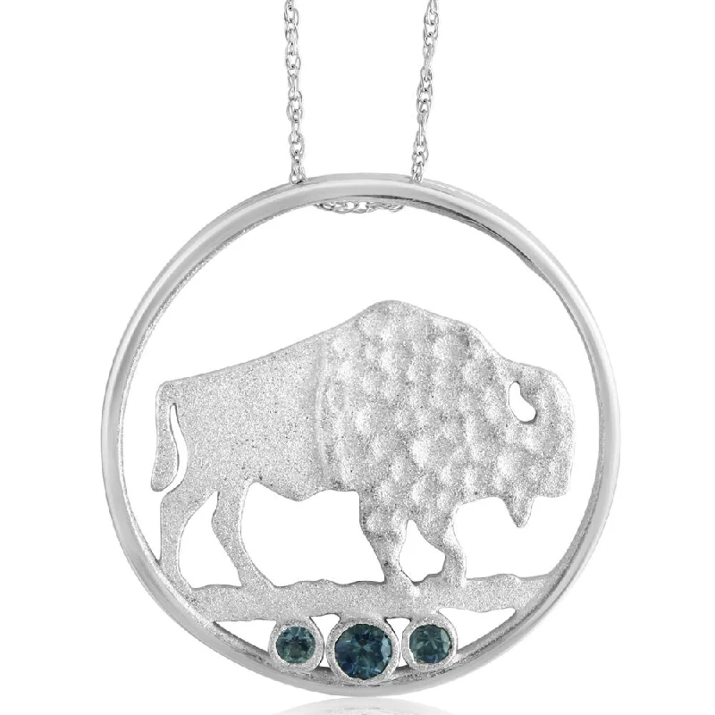 Upgrade Your Jewelry Collection For Less Sterling Silver Buffalo Montana Sapphire Pendant (3-Stones)