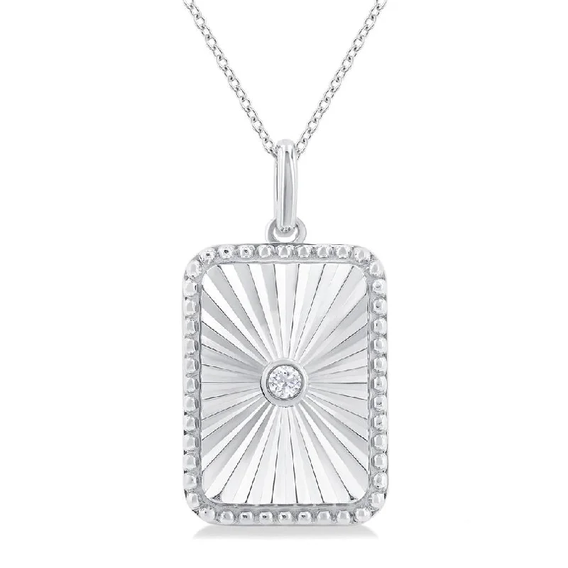 Sterling Silver Rectangle Medallion Diamond Pendant Necklace