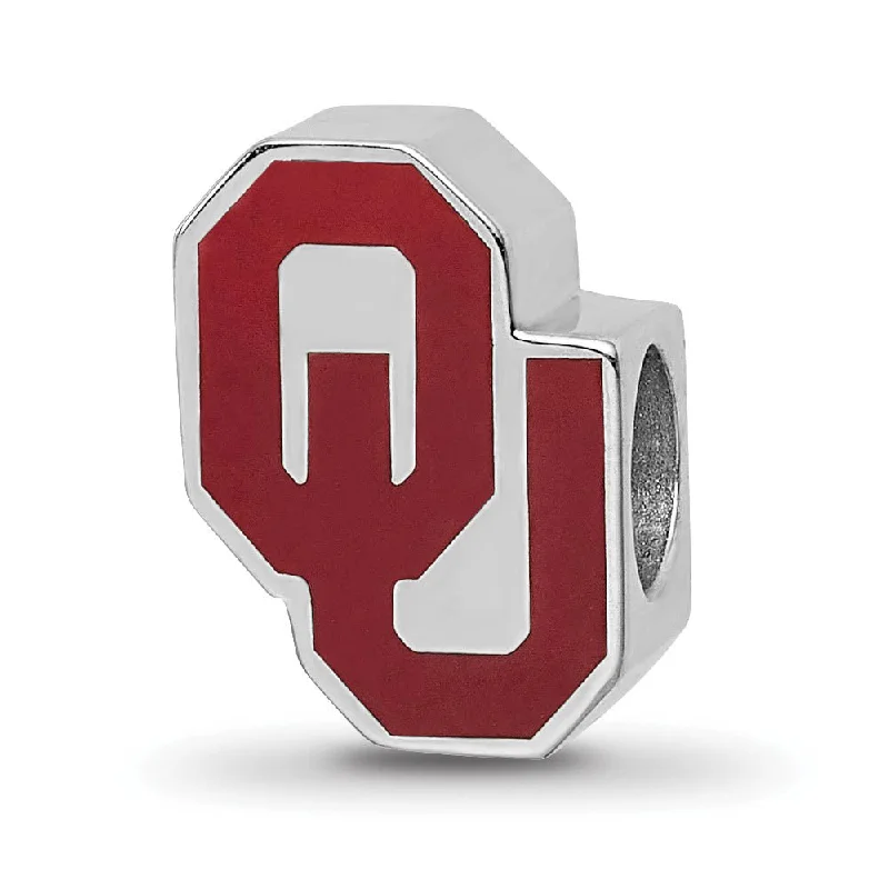 Sterling Silver Rhodium Plated U of Oklahoma 1-Sided Enamel Bead Charm