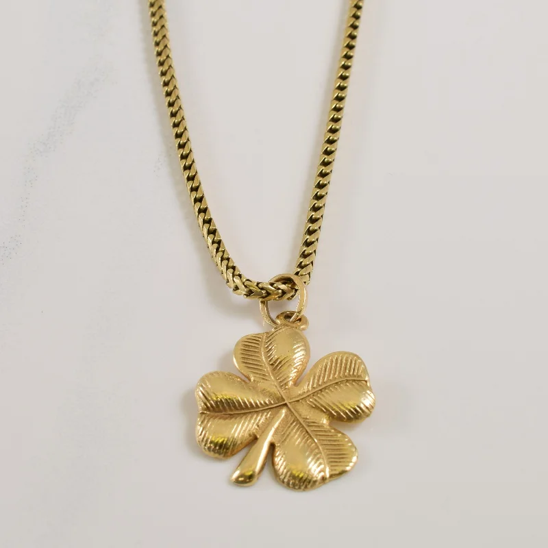 10k Yellow Gold Snake Chain Necklace with Clover Pendant | 25" |