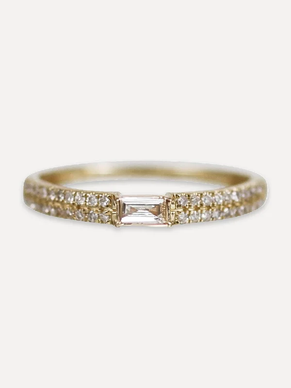 14K Pavé Diamond & Baguette Gemstone Stacking Band