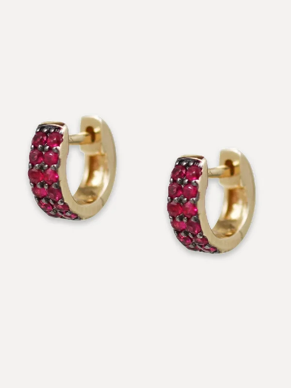 14K Ruby Micro Pave Huggie Hoops