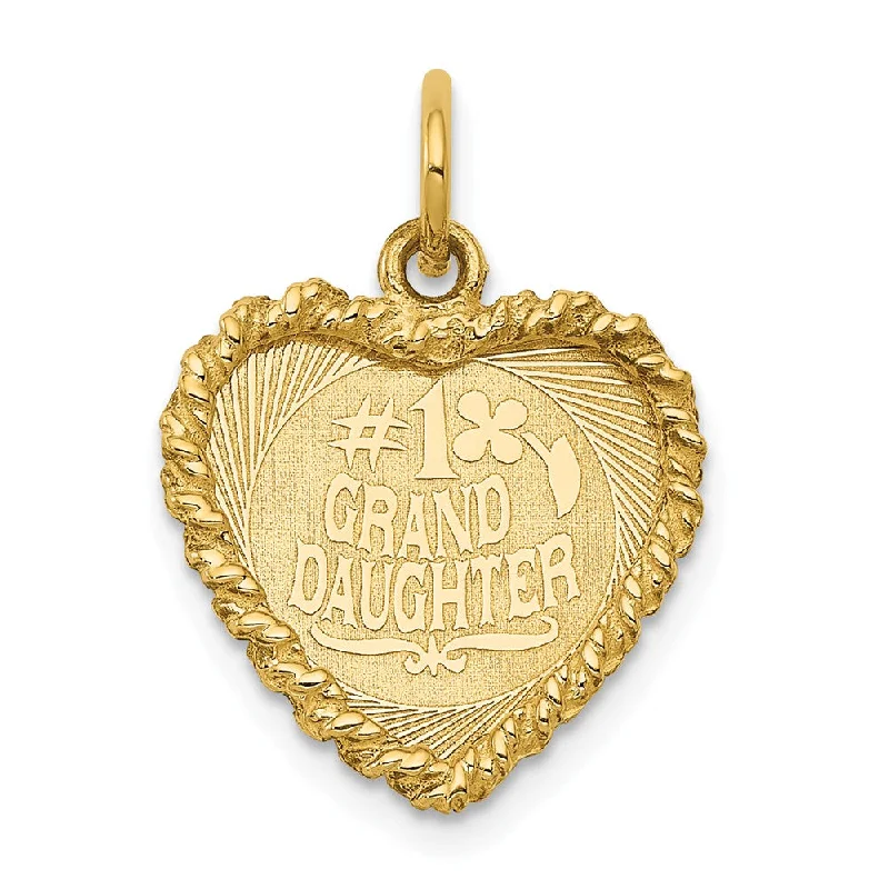 14k Yellow Gold #1 Granddaughter Engravable Heart Charm Pendant, 15mm