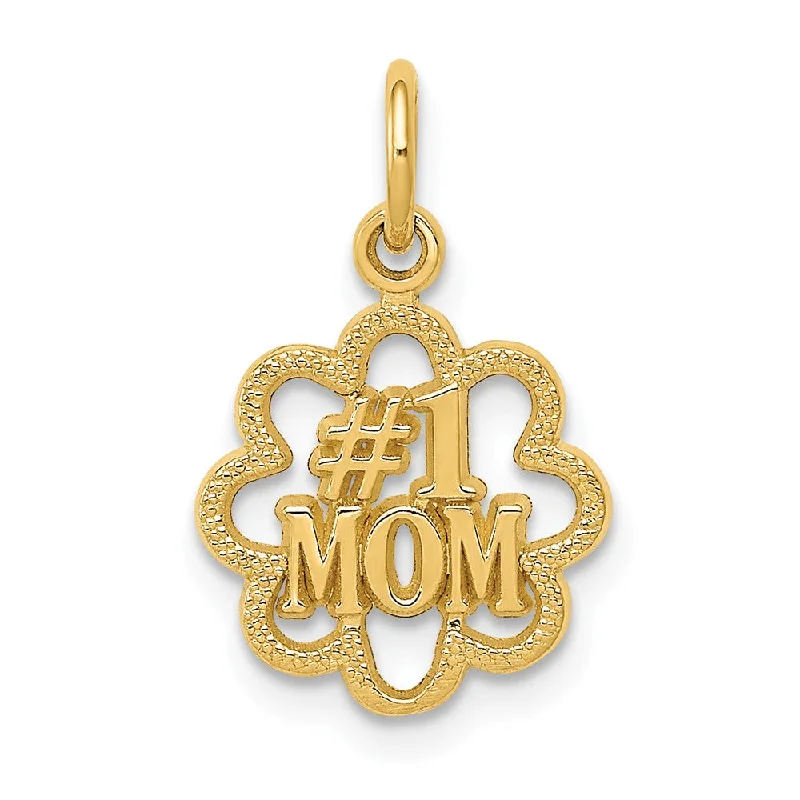 14k Yellow Gold #1 Mom Charm or Pendant, 11mm