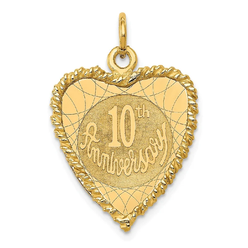 14k Yellow Gold 10th Anniversary Rope Heart Charm or Pendant, 19mm