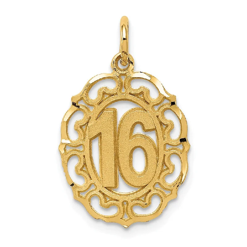 14k Yellow Gold 16 Inside Fancy Oval Charm or Pendant, 14mm