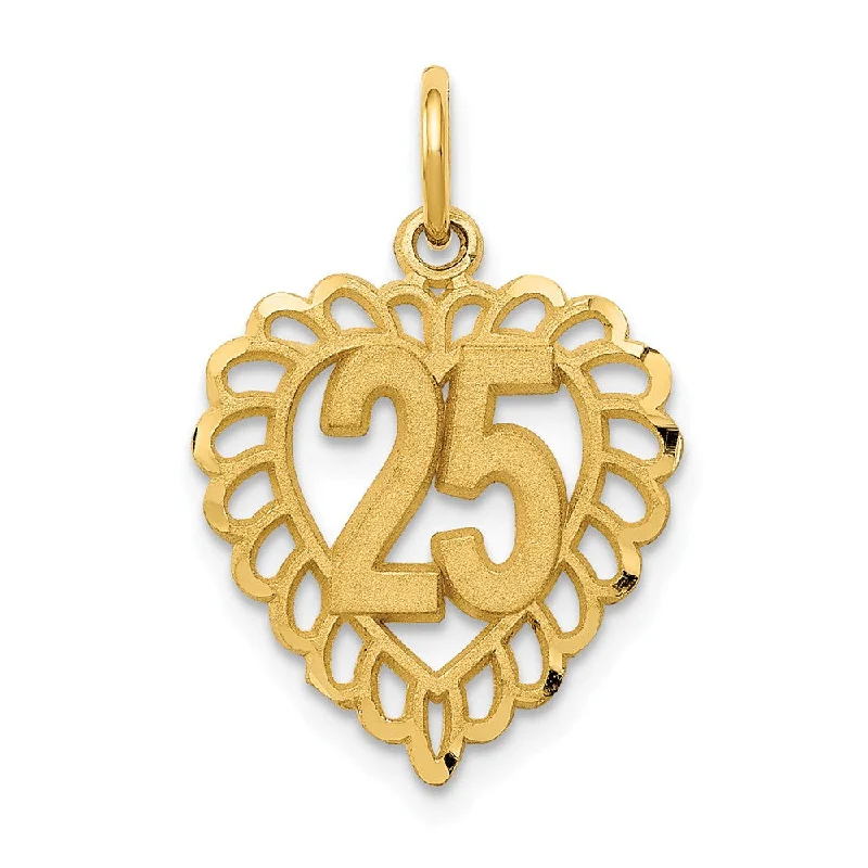 14k Yellow Gold 25 Heart Charm or Pendant, 15mm