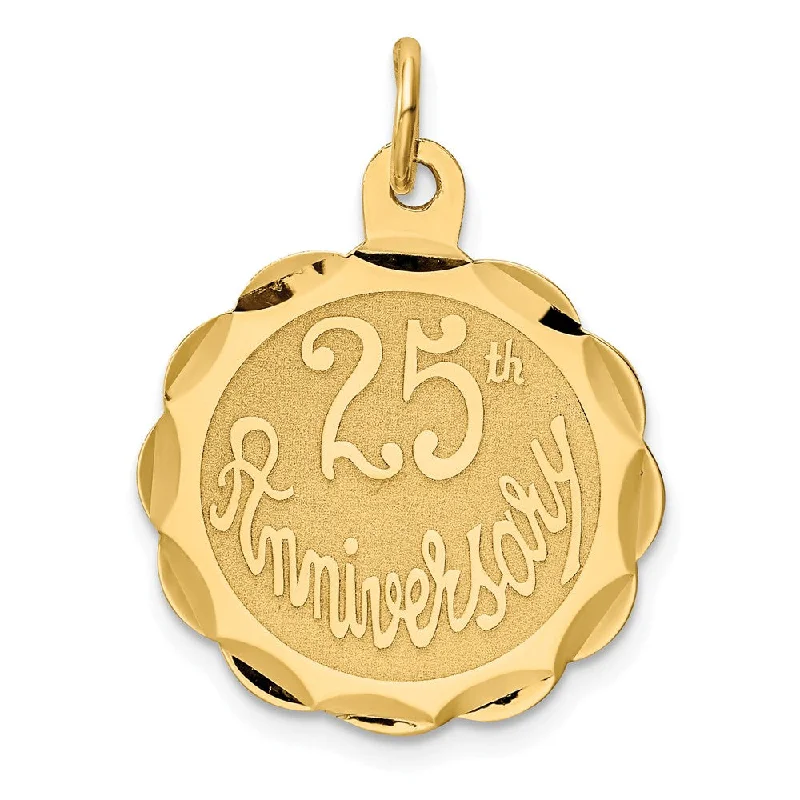 14k Yellow Gold 25th Anniversary Disc Charm or Pendant, 20mm