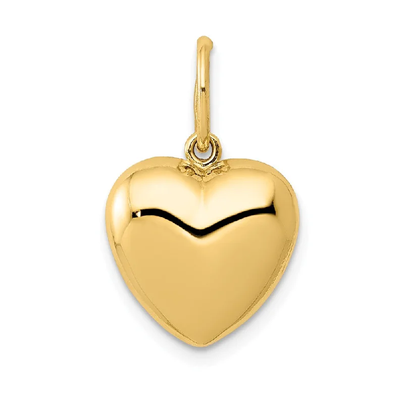 14k Yellow Gold 3D Hollow Puffed Heart Charm or Pendant, 12mm