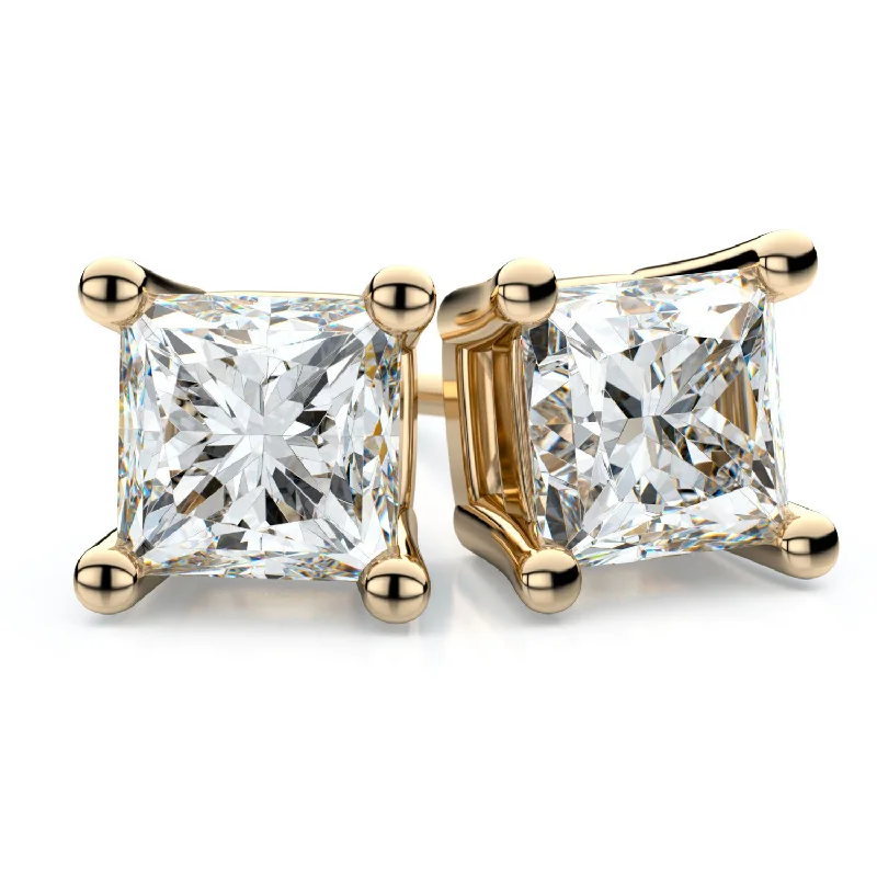 14k Yellow Gold 4-prong Princess Diamond Stud Earrings (1.06 Ct. T.w., Si1-2 Clarity, H-i Color)