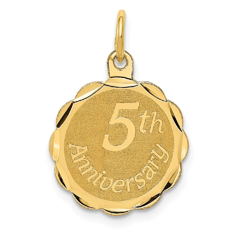 14k Yellow Gold 5th Anniversary Circle Charm or Pendant, 15mm