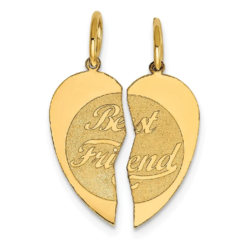 14k Yellow Gold Best Friend Heart Set of 2 Charm or Pendants, 15mm