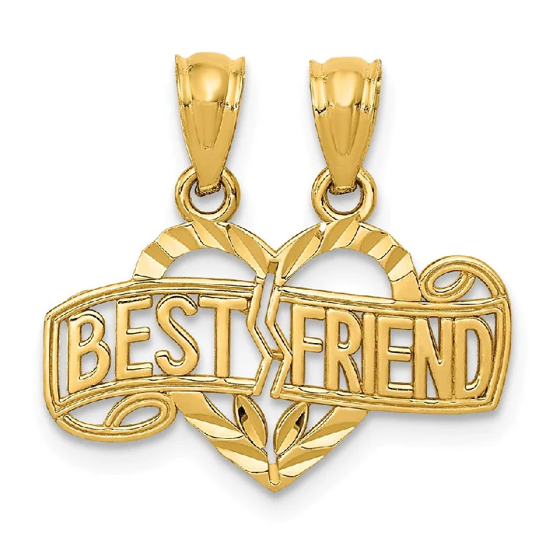 14k Yellow Gold Best Friend Heart Set of 2 Pendants, 19mm