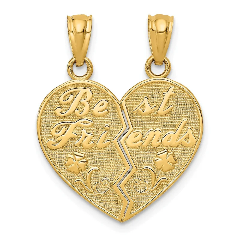 14k Yellow Gold Best Friends Heart and Flowers Set of 2 Pendants, 18mm