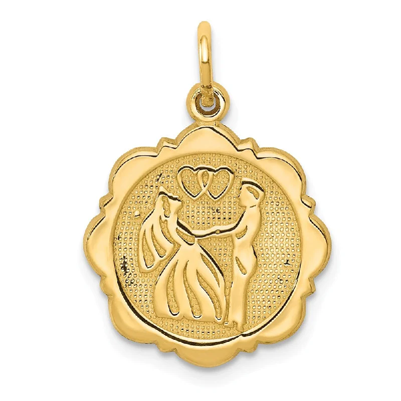 Limited-Time Offer On Elegant Jewelry Pieces 14k Yellow Gold Bride and Groom Charm or Pendant, 16mm