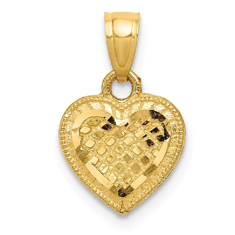 14k Yellow Gold Diamond Cut Lattice Heart Pendant, 10mm