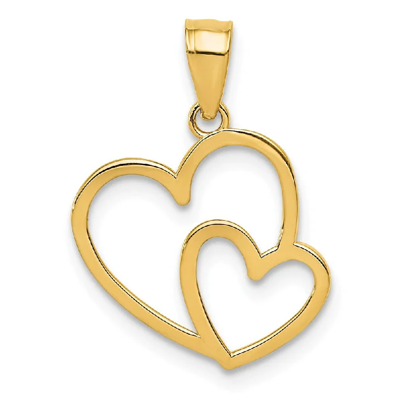 14k Yellow Gold Double Heart Pendant, 15mm