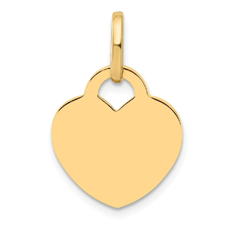 14k Yellow Gold Engravable Heart Charm or Pendant, 15mm