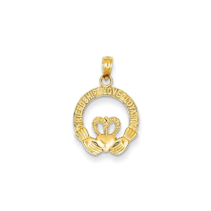 14k Yellow Gold Friendship Love Loyalty Claddagh Pendant, 14mm