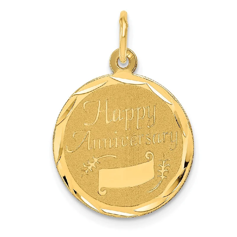 Handmade Pearl Jewelry For Timeless Elegance 14k Yellow Gold Happy Anniversary Circle Banner Charm or Pendant, 16mm