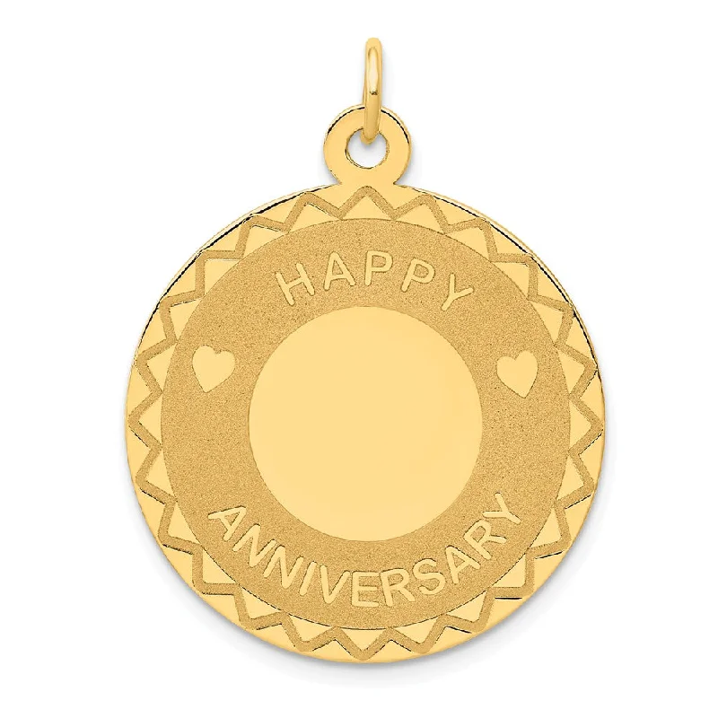 14k Yellow Gold Happy Anniversary Circle Pendant, 25mm