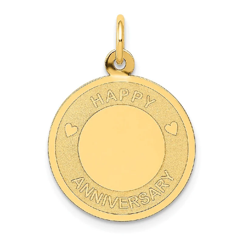 14k Yellow Gold Happy Anniversary Disc Charm or Pendant, 16mm