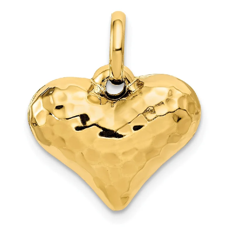 14k Yellow Gold Hollow Faceted Puffed Heart Charm or Pendant, 16mm