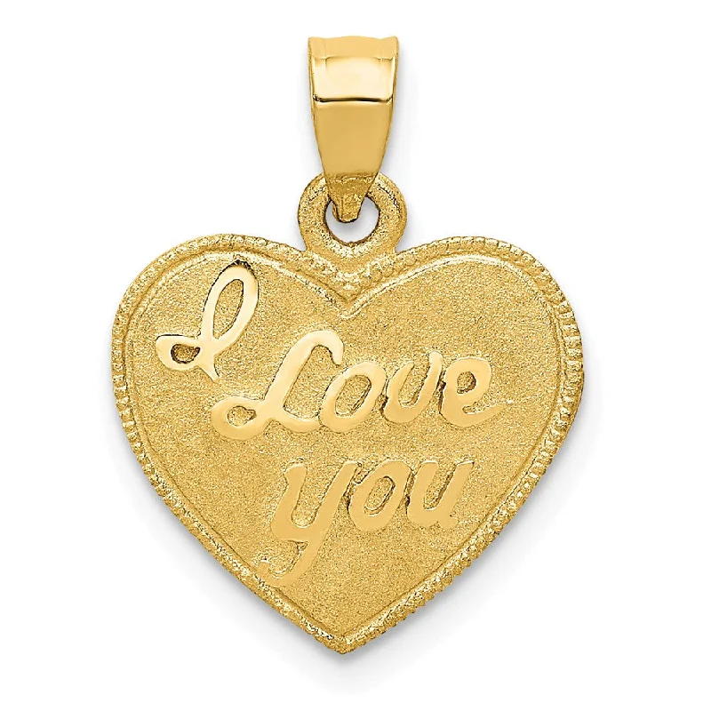 14k Yellow Gold I Love You Heart Charm or Pendant, 14mm