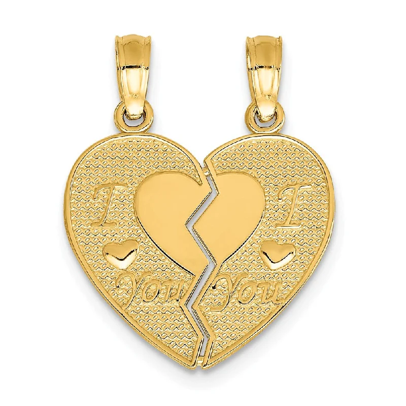 14k Yellow Gold I Love You Heart Set of 2 Charm or Pendants, 17mm