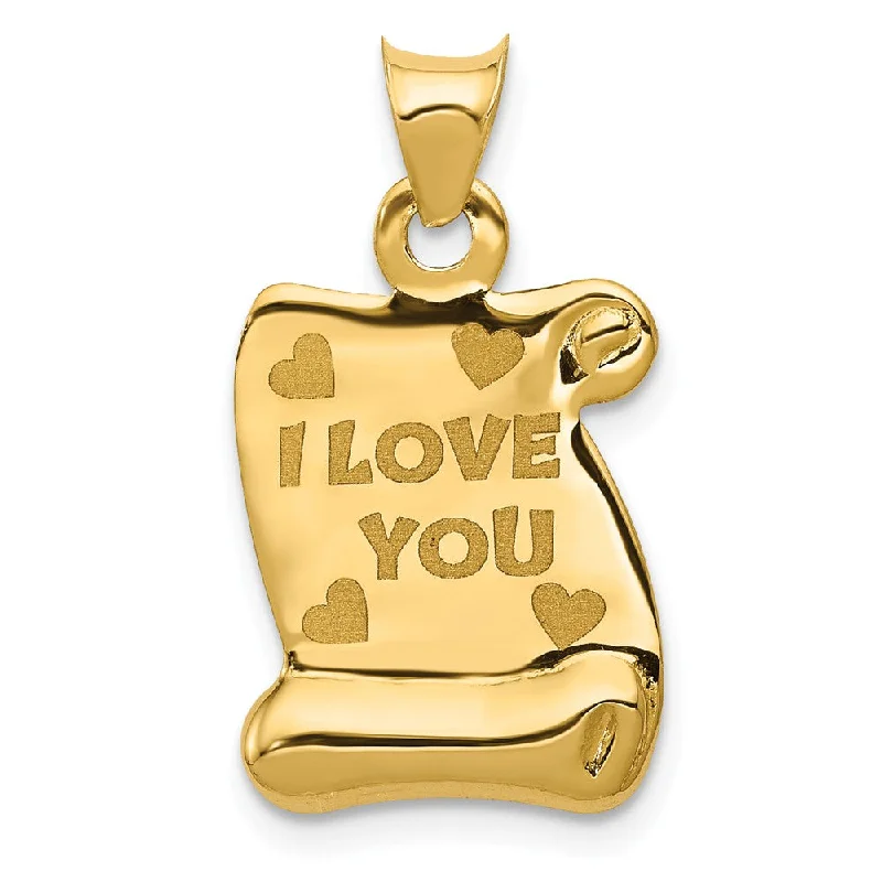 14k Yellow Gold I LOVE YOU Scroll Page Pendant, 13mm