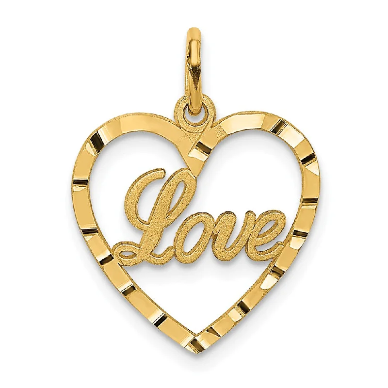 14k Yellow Gold Love Heart Charm or Pendant, 16mm