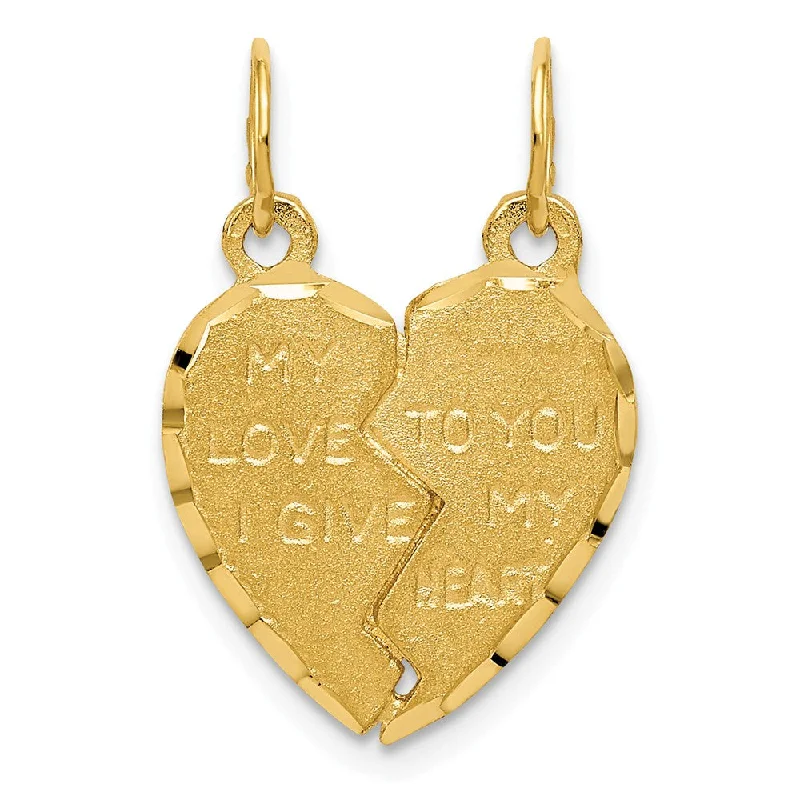 14k Yellow Gold My Love Heart Set of 2 Charm or Pendants, 16mm