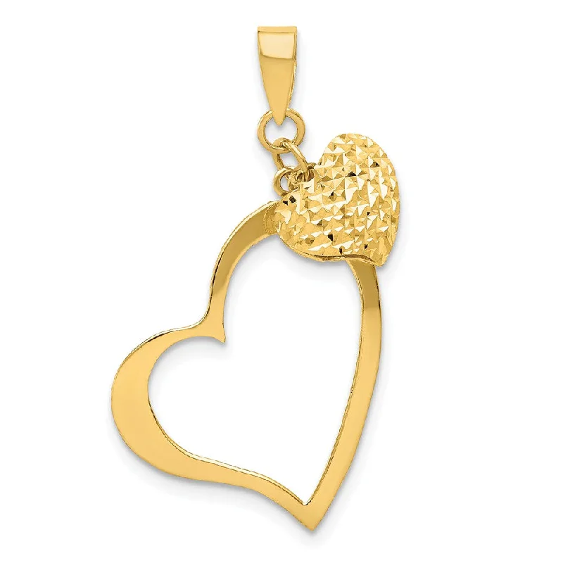 Unmissable Discounts On Timeless Jewelry Pieces 14k Yellow Gold Open Heart and Puffed Heart Pendant, 17mm