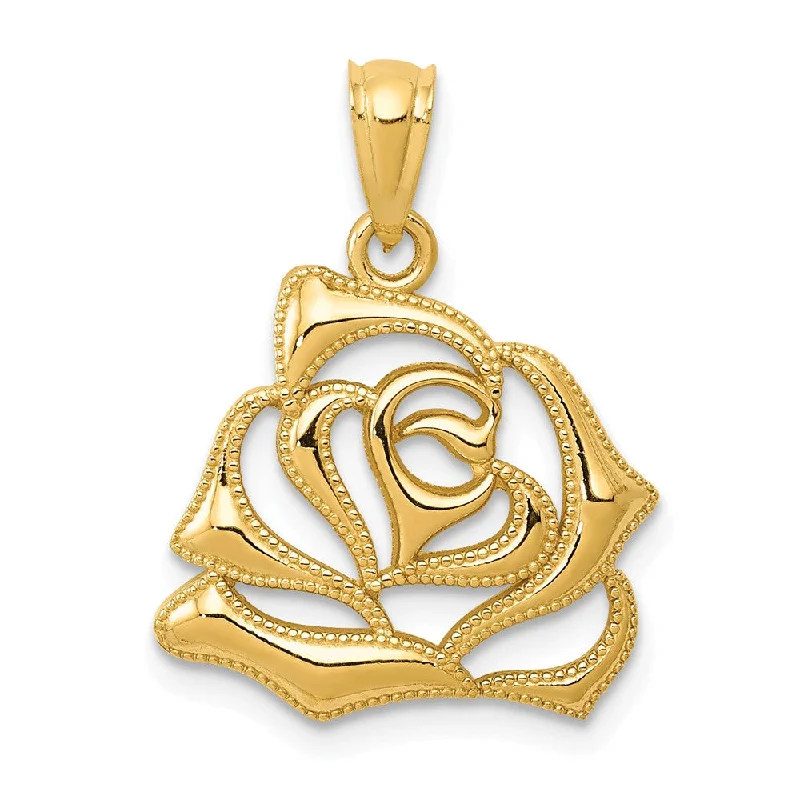 14k Yellow Gold Open Rose Blossom Pendant, 16mm (5/8 inch)