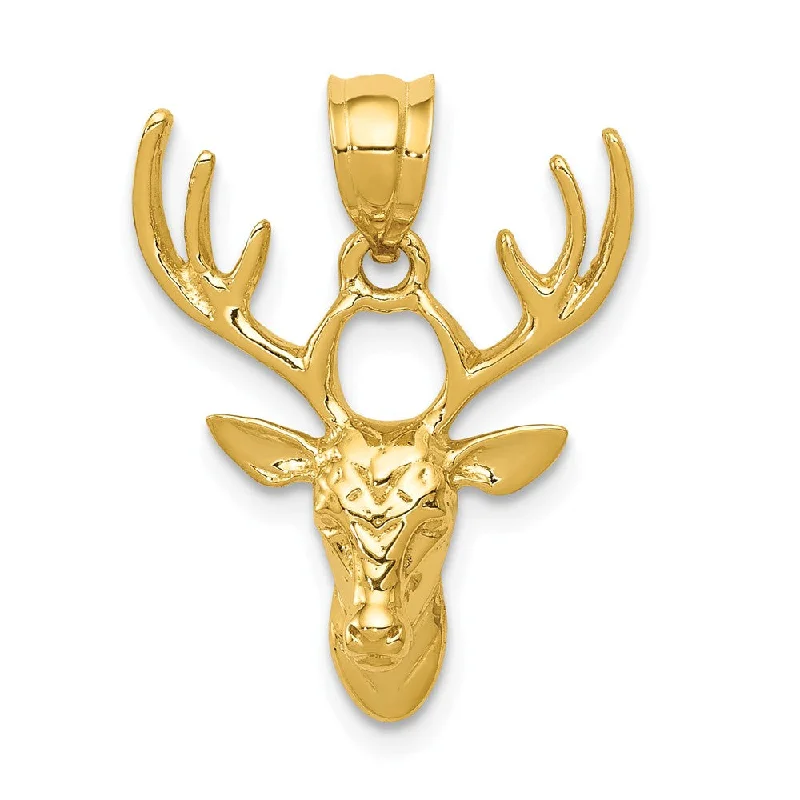 14k Yellow Gold Polished Deer Head Pendant, 18mm