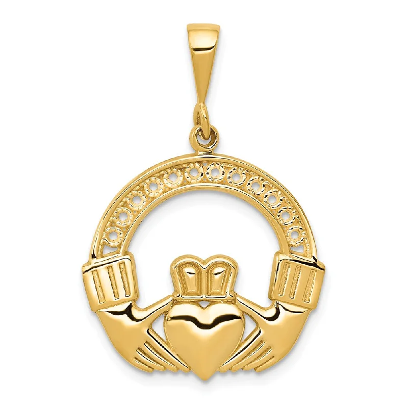 Make Every Moment Shine – Jewelry Discounts Available 14k Yellow Gold Polished & Satin Claddagh Pendant, 21mm (13/16 inch)