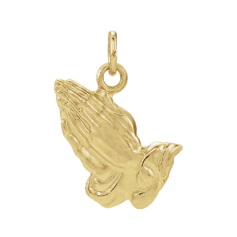 14k Yellow Gold Praying Hands Charm or Pendant, 13mm