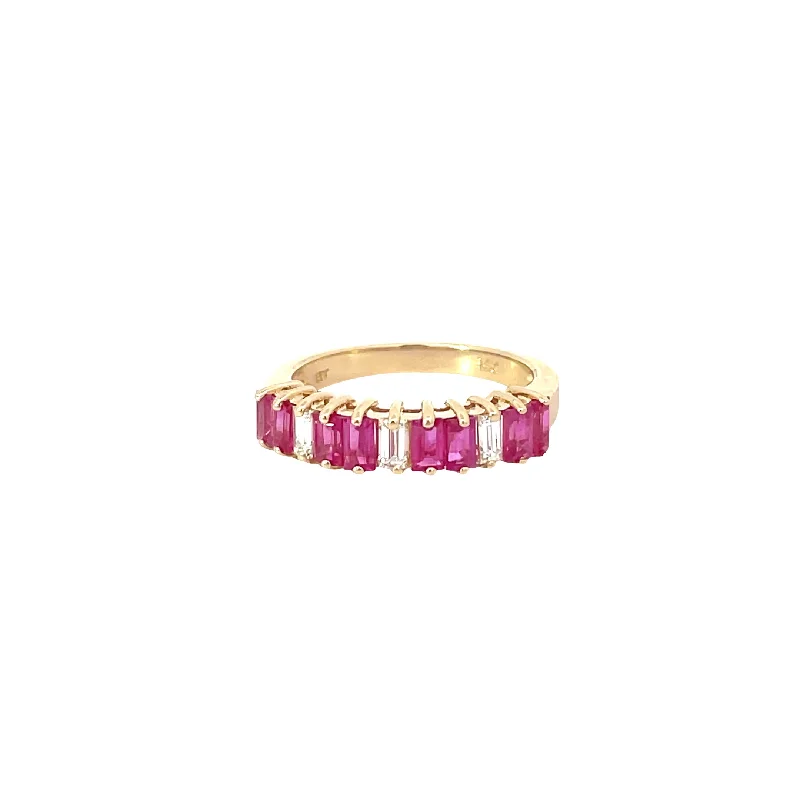 14k Yellow Gold Ruby Diamond Baguette Band