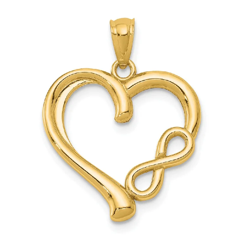 14k Yellow Gold Small Infinity Heart Pendant, 19mm