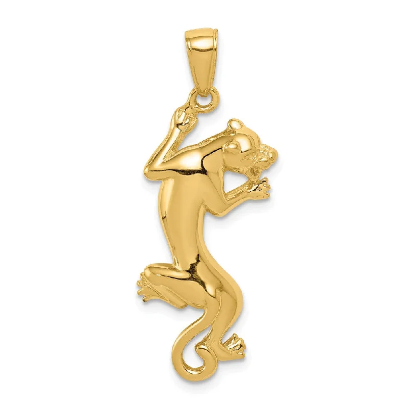 14k Yellow Gold Solid Polished Panther Pendant, 15 x 35mm