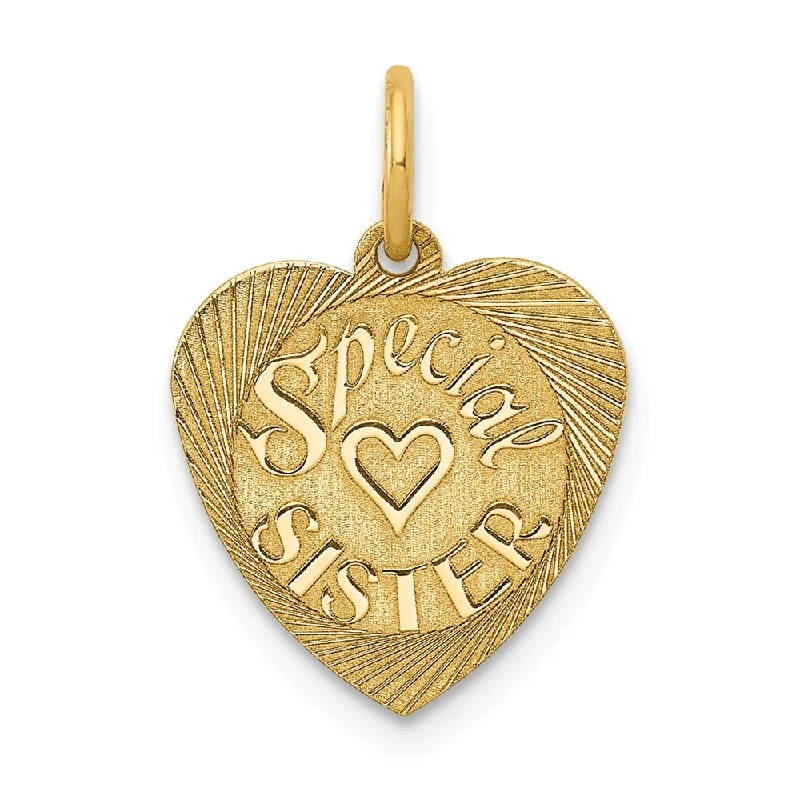 14k Yellow Gold Special Sister Heart Charm or Pendant, 13mm