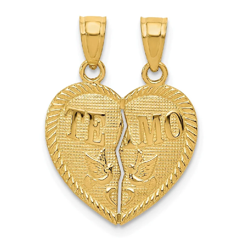 14k Yellow Gold TE AMO Set of 2 Heart Pendants, 16mm