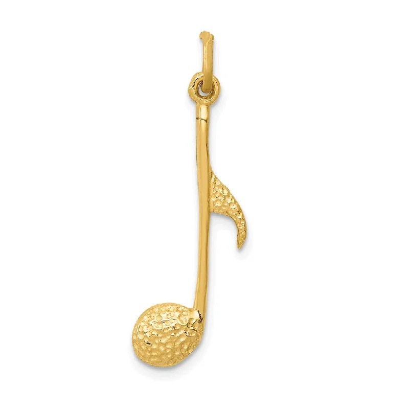 14k Yellow Gold Textured Musical Note Pendant, 10mm (3/8 inch)