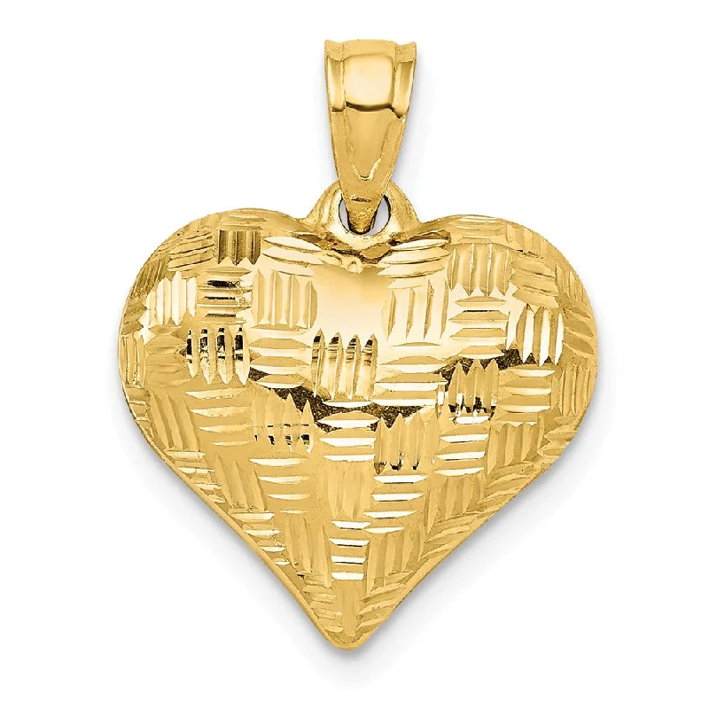 Best-Selling Jewelry Styles Now At Exclusive Discounts 14k Yellow Gold Textured Puff Heart Pendant, 16mm