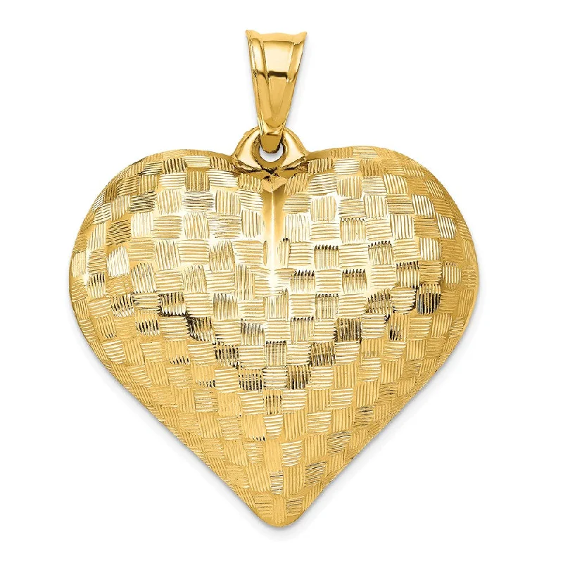 14k Yellow Gold Textured Puff Heart Pendant, 36mm