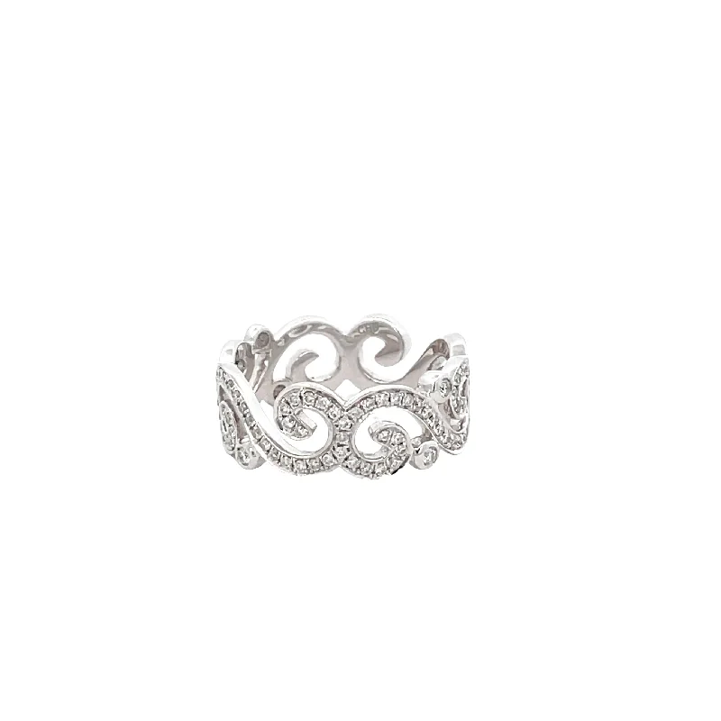 18 Karat White Gold Diamond Scroll Ring