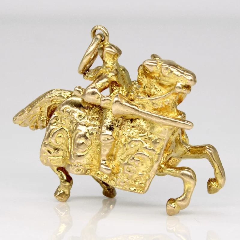 Delicate Crystal Jewelry For Sophisticated Charm 9k Yellow Gold Knight on Horseback Pendant