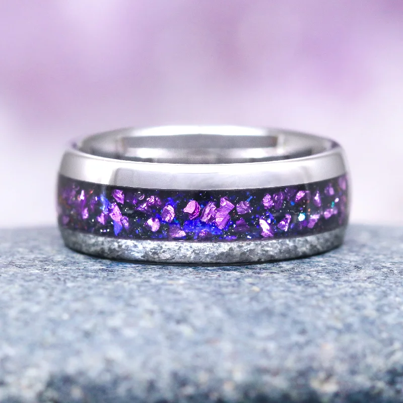 Alexandrite & Starry Night Wedding Band- 8MM Tungsten Carbide