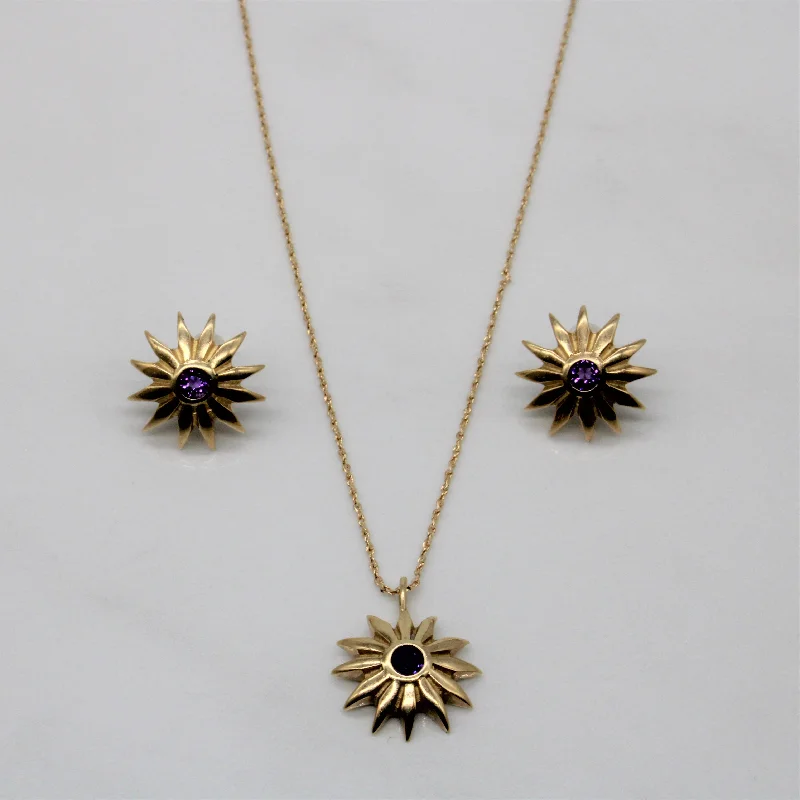 Jewelry Clearance – Final Chance To Save Big Amethyst Sun Earrings & Necklace Set | 0.39ctw | 16" |