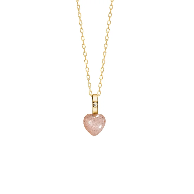 10K Gold Heart Pendant w. Moonstone & Diamond